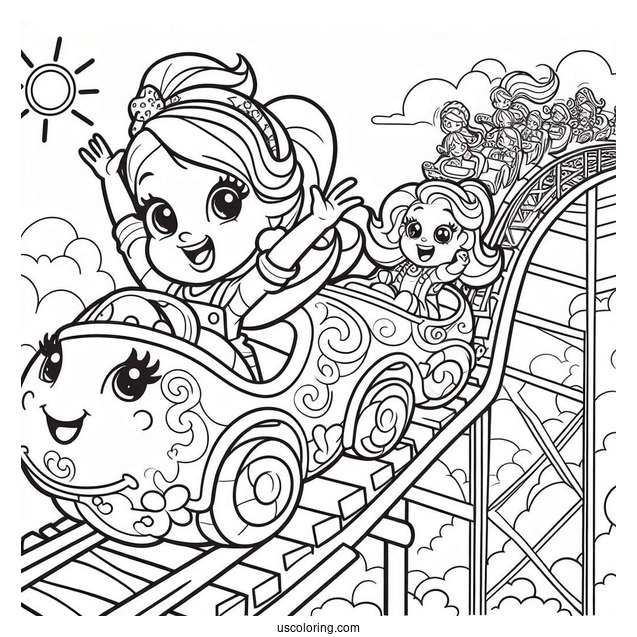 Polly Pocket Coloring Page Riding Rollercoaster With Lila And Shani