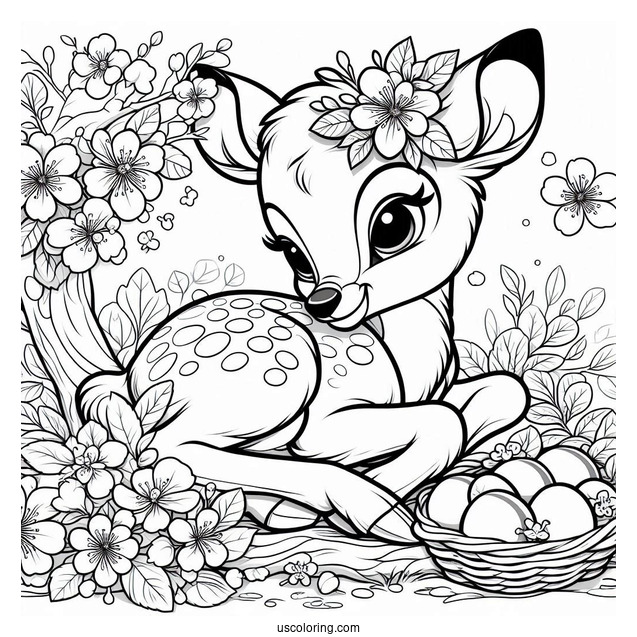 Coloring Sheet Of Bambi With Blossom