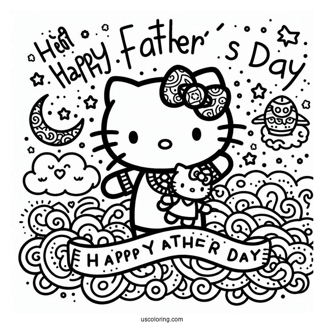 Hello Kitty With Happy Father's Day Coloring Page Of Script In The Sky For Kids