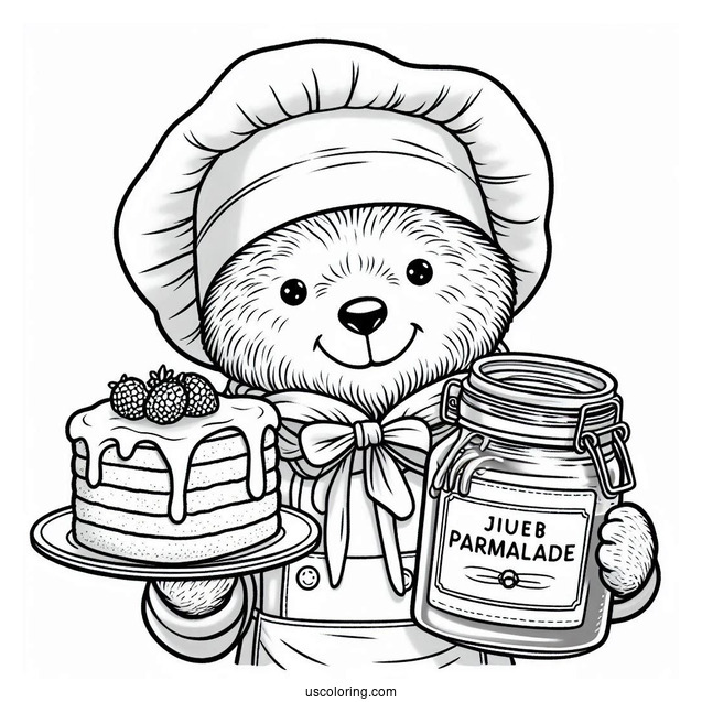 Chef Paddington Coloring Page Carrying A Cake And A Jar Of Marmalade