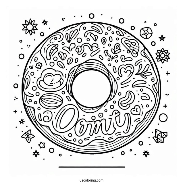 Simple Outline Of Donut With Text To Color