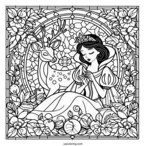 Snow White Coloring Pages With Deer Stained Glass