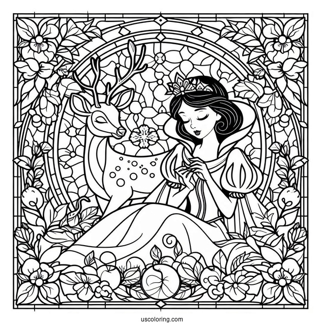 Snow White Coloring Pages With Deer Stained Glass