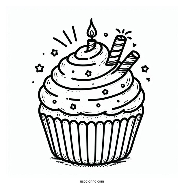 Birthday Cupcake Coloring Page