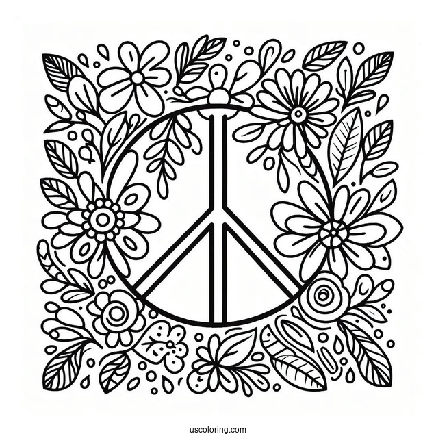 Flowers Covering A Peace Coloring Page For Kids