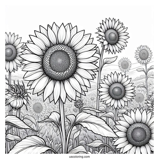 Sunflowers In Field To Color