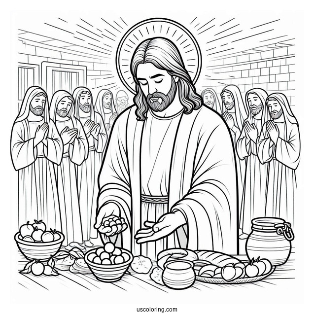 Jesus Coloring Page Distributing Food To His Followers