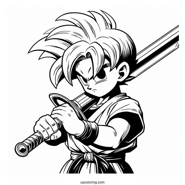 Trunks Holding Sword Coloring Sheet