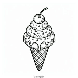 Ice Cream Donut Coloring Page On A Cone With Cherry On Top
