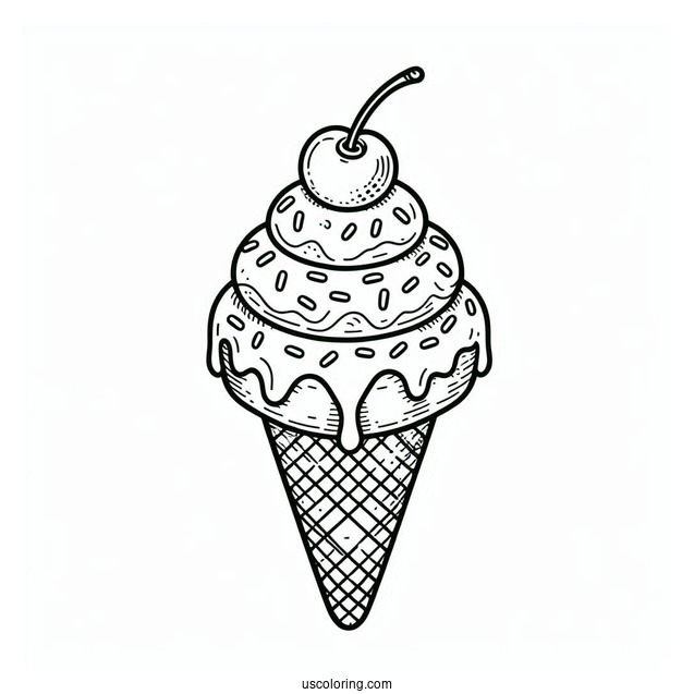 Ice Cream Donut Coloring Page On A Cone With Cherry On Top