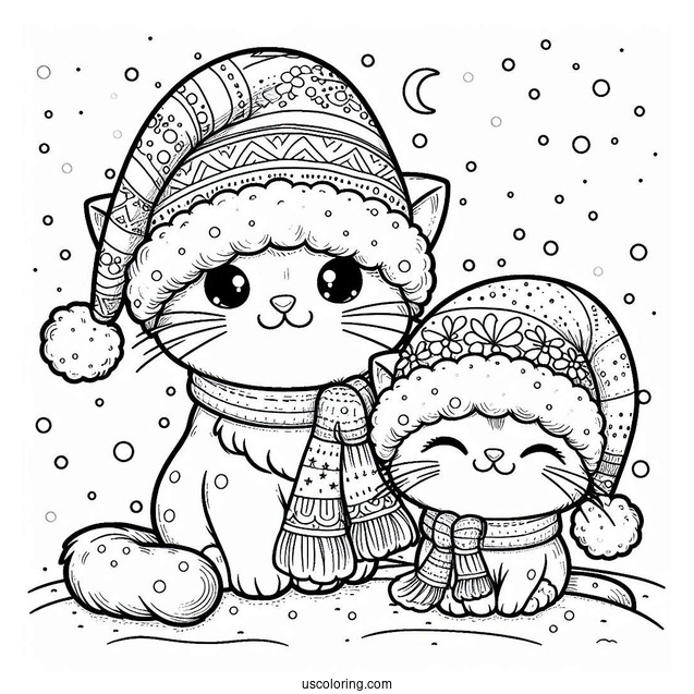 Cute Cat Wearing Santa Hat On Snowy Day