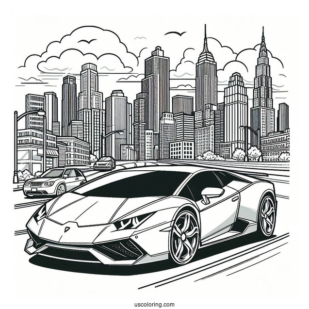 Coloring Page Of Lamborghini Driving In City