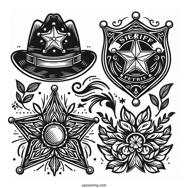 Sheriff Badge Coloring Sheet For Kids