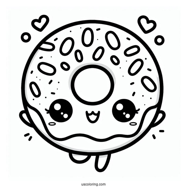 Super Cute Donut Kawaii Coloring Sheet For Kids