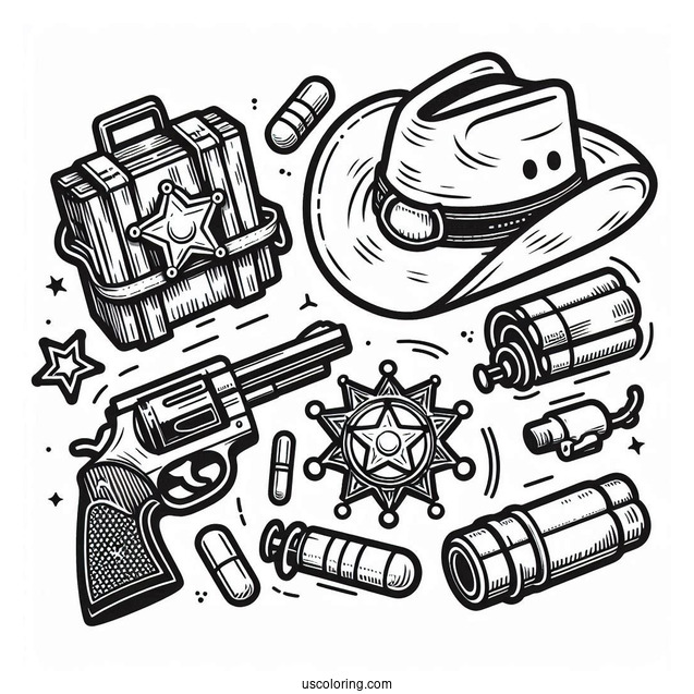 Cowboy Coloring Page Sheriff Photograph, Dynamite, Badge, And Gun