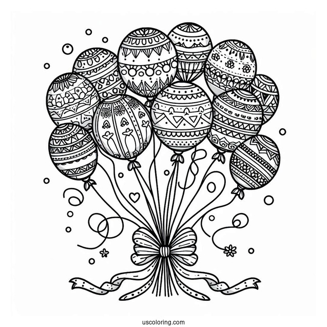 Bunch Of Balloons With Patterns And Ribbon