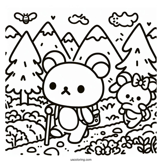 Rilakkuma Coloring Page Hiking With Kiiroitoiri, Korilakkuma, And Chairoikoguma