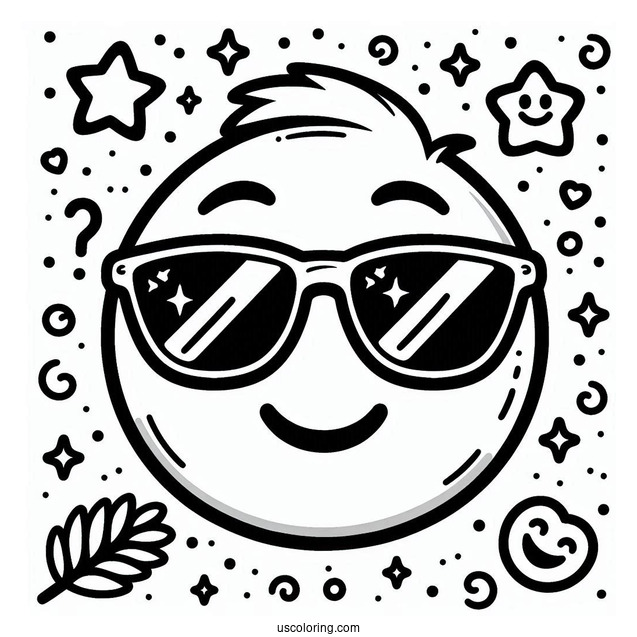 Smiling Face With Sunglasses Emoji Coloring Page For Kids
