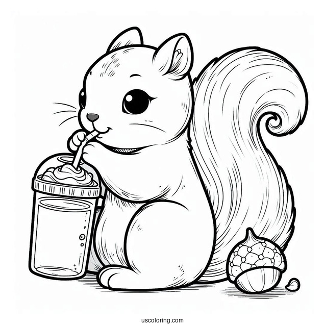 Squirrel Coloring Page Drinking Chestnut Beverage For Kids