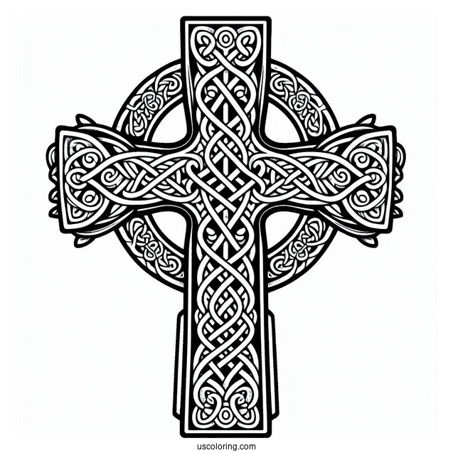 Celtic Cross Coloring Page With Embellishments For Kids