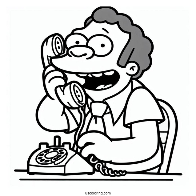 Simpsons Coloring Pages Of Moe Using His Prank Phone