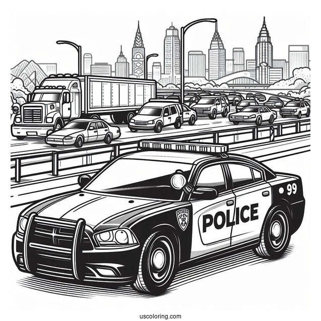 Fast Police Car On Highway To Color