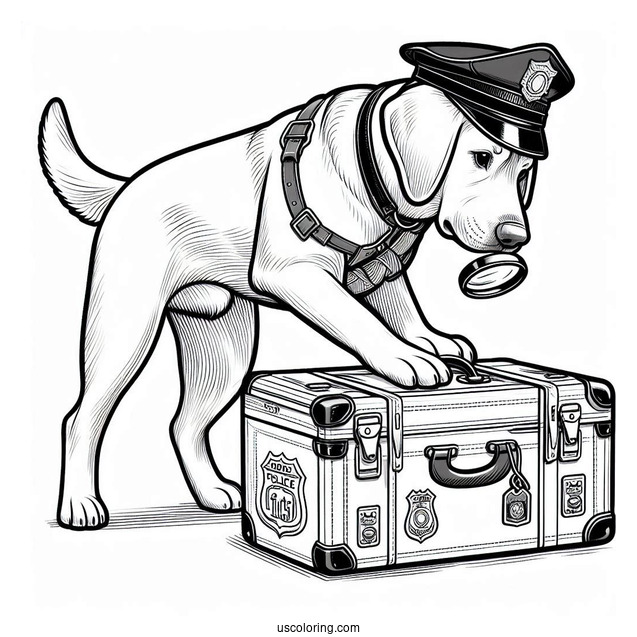 Labrador K-9 Police Dog Sniffing Luggage