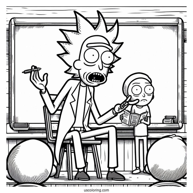 Rick Lecturing Morty Coloring Page