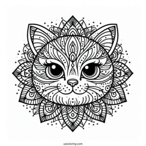 Cat Face Mandala Coloring In