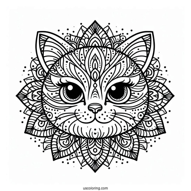Cat Face Mandala Coloring In