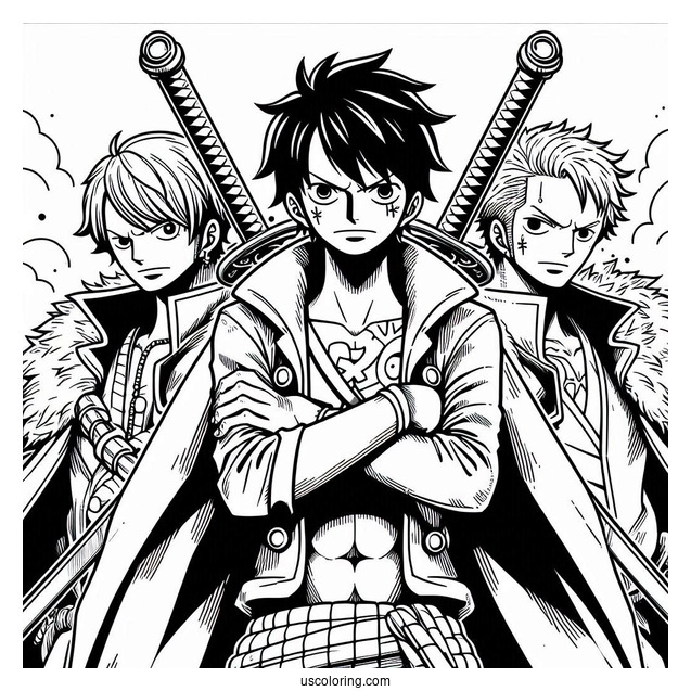One Piece Coloring Page Of Roronoa Zoro With Three Swords