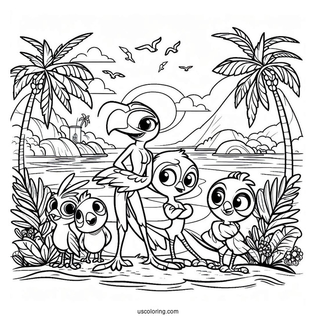 Blue, Jewel, Luiz, Rafael, Nigel, And Nic Coloring Sheet