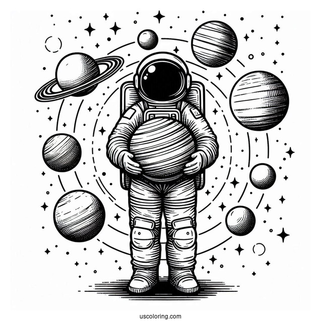 Astronaut Holding Planets In The Solar System_