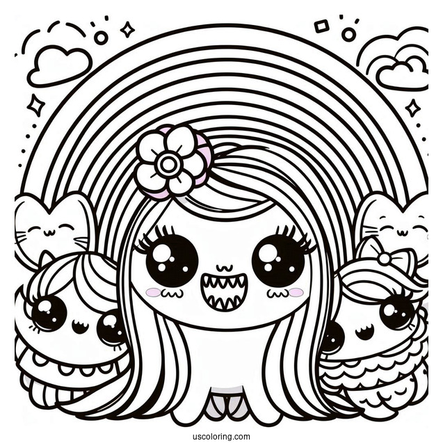 Pink Rainbow Friends Coloring Page With Sharp Teeth