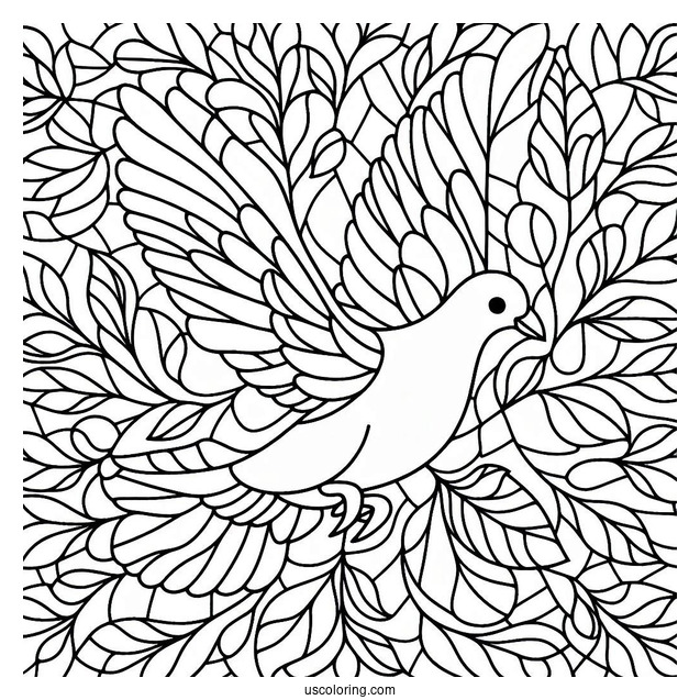 Dove Carrying A Leaf Stained Glass Coloring Page
