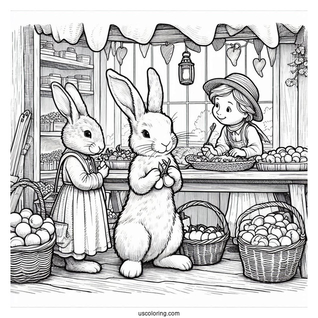 Peter Rabbit Coloring Page With Friends In The Market