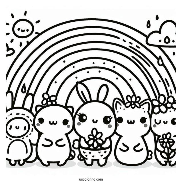 Cute Orange, Green, Blue, And Red Rainbow Friends Coloring Page