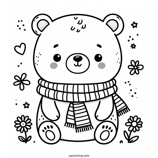 Cute Coloring Page Bear Wearing A Scarf For Preschoolers