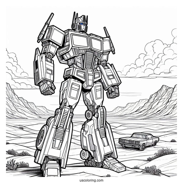 Autobot Optimus Prime Coloring Page Looking Out At Desert
