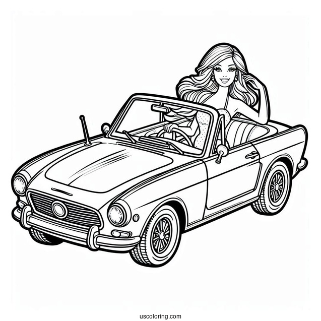 Barbie Car Convertible Coloring Page
