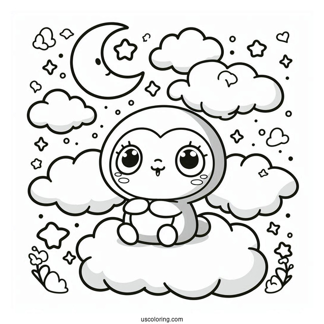 Easy Pororo Coloring Page In The Clouds For Kids