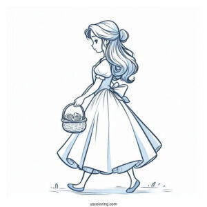 Belle Wearing Blue Dress Walking With Basket