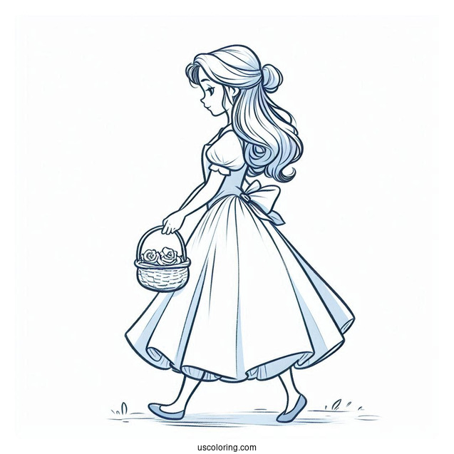 Belle Wearing Blue Dress Walking With Basket