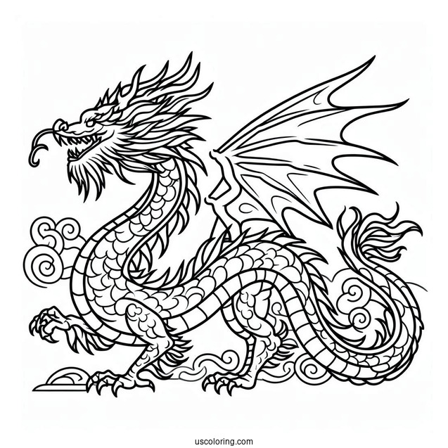Simple Outline Of a Dragon To Color For Kids