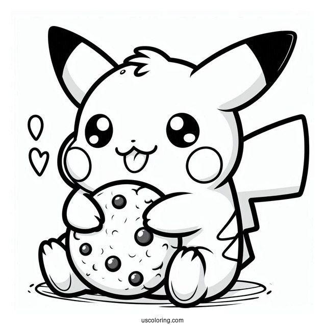 Kawaii Raichu Coloring Page Eating A Cookie