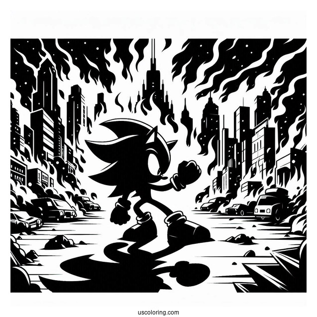 Shadow Coloring Page Of Fighting In Burning City
