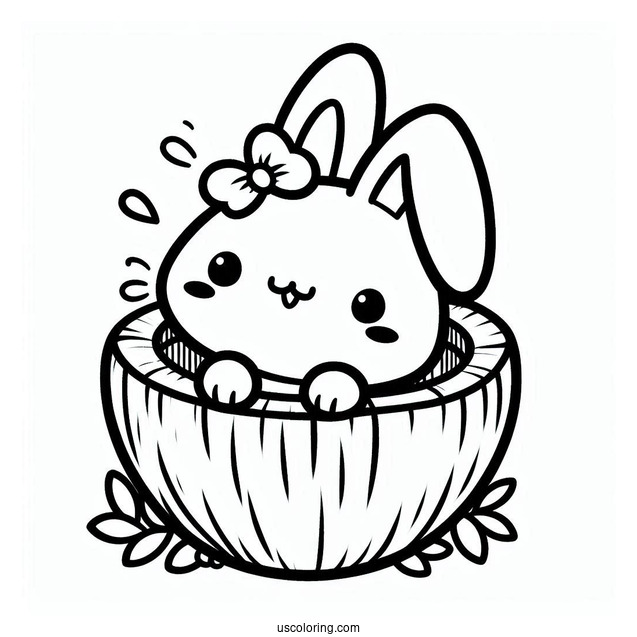Kawaii Bunny Inside A Coconut Coloring Page For Kids