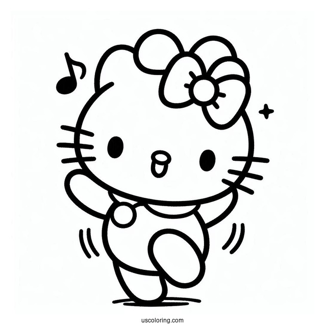Pochacco Coloring Page Dancing With Hello Kitty