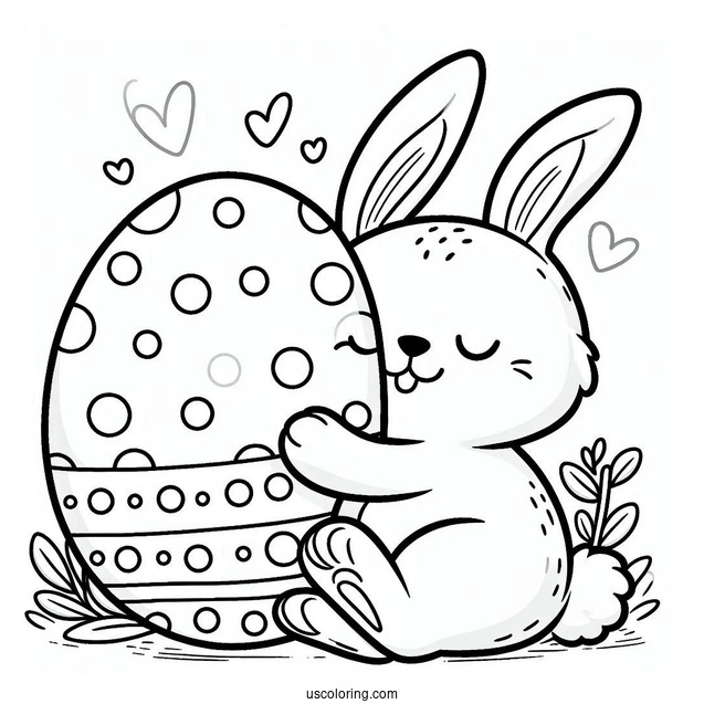 Smiling Easter Bunny Coloring Page Embracing Polka Dot Egg For Preschoolers