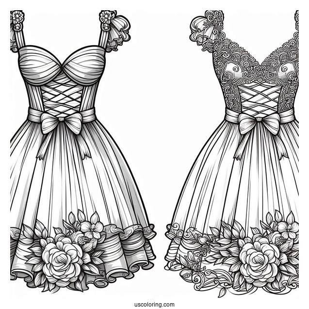Dress Coloring Page Of Sweetheart Neckline And A Line Skirt
